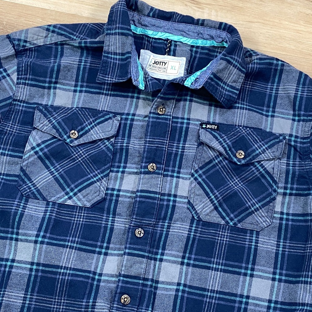 Jetty Flannel Shirt Mens XL Heritage Cotton Plaid Workwear Button Down Blue Navy